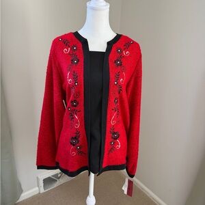 NWT Cathy Daniels Embroidered Red and Black Women's Sweater, size L